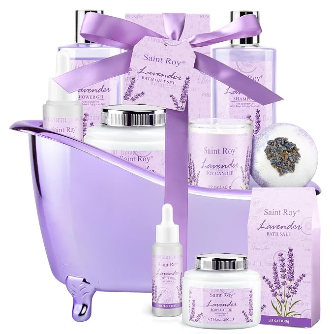 Spa Gift Basket Gifts for Women, Lavender Bath and Body Gift Basket Spa Kit | Bath Beauty Kit, Self-Care Relaxation Set, Home Spa Gift Basket, Birthday, Christmas, Bath Spa Kit Woman gift, Anniversary