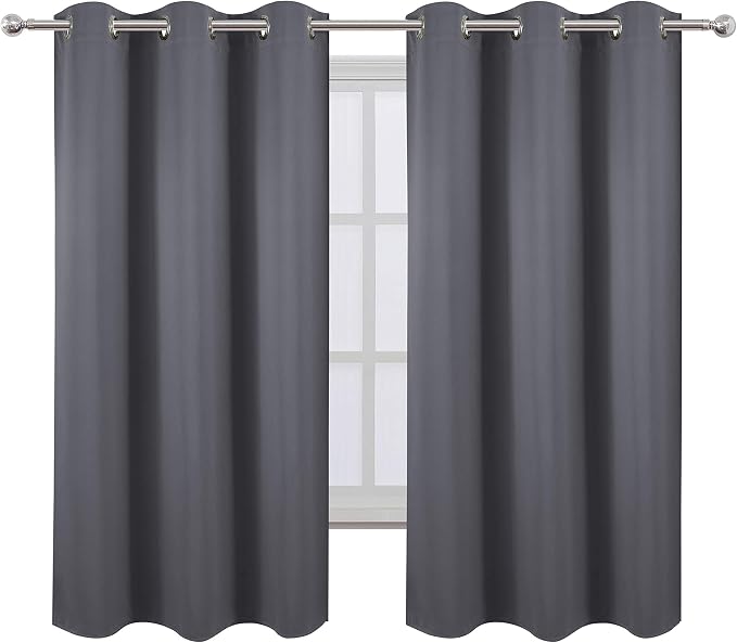LEMOMO Grey Thermal Blackout Curtains/42 x 63 Inch/Set of 2 Panels Room Darkening Curtains for Bedroom