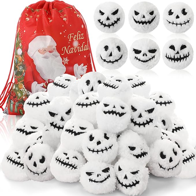 Zhanmai 30 Pcs Halloween Soft Balls for Fights Indoor, Plush Jack O Face Snowman Ball Reusable Soft Stuffed Fake Balls Indoor Outdoor Game for Winter Fight Happy Halloween Decoration(2 Inch, Horrific)