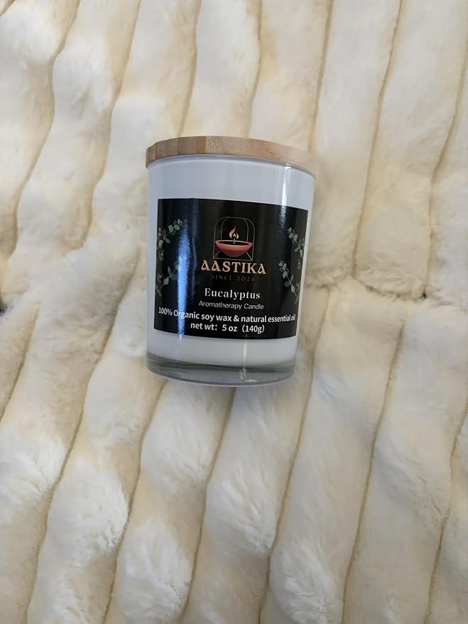 Aastika- Eucalyptus 100% Organic Soy Wax Candle – Scented, Aromatherapy Jar Candle, 5 oz