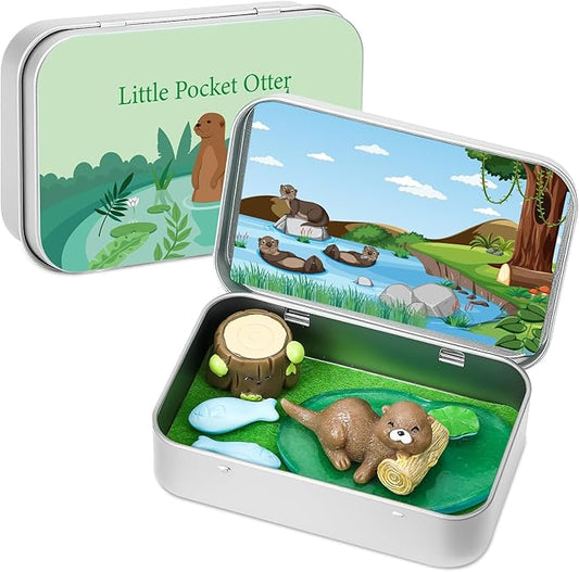 Little Pocket Otter, Cute Otter Friend in Tin Box, Travel Buddy, Gift for Kids, Friends, Coworkers