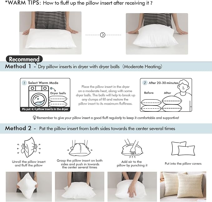 MIULEE 20x20 Pillow Inserts Set of 2, Throw Pillows for Sofa Couch Bed | Premium Virgin Filling, Soft Brushed Fabric, Decorative Pillow, Lumbar Back and Neck Support