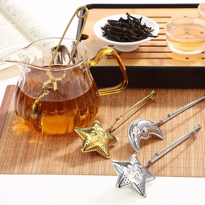 Garneck 4 Pcs Tea Infuser Spoon Set: Loose Leaf Strainer Stainless Steel Snap Ball Steeper with Moon Star Shape for Teapot Cup Mug Office Home Restaurants Gift for Tea Lovers