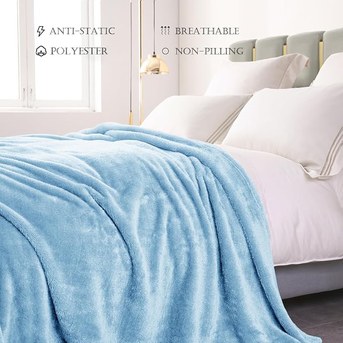Exclusivo Mezcla Fuzzy Plush Fleece Bed Blanket King Size, Light Blue | 104x90 Inches, Super Soft and Cozy Bed Blanket, Fluffy Decorative Bedding for Livingroom, Bedroom, All Season