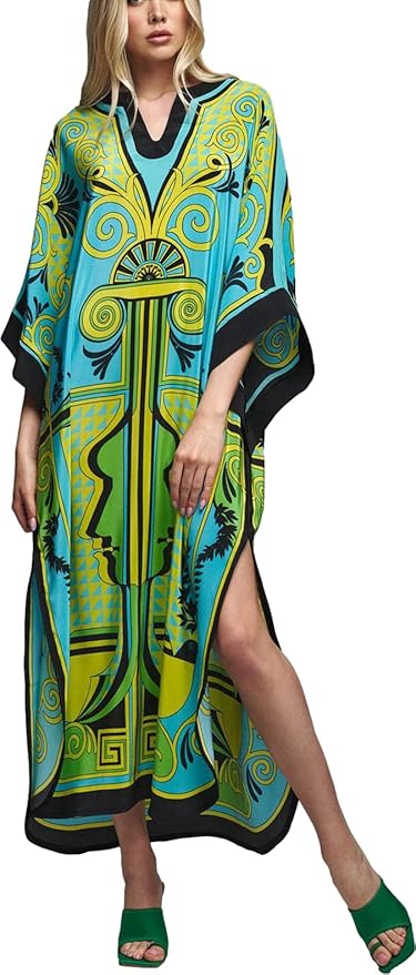 Venasha Womens Caftan Floral Print Kaftan Dress Short Sleeve Swimsuit Cover up Loungewear for Summer