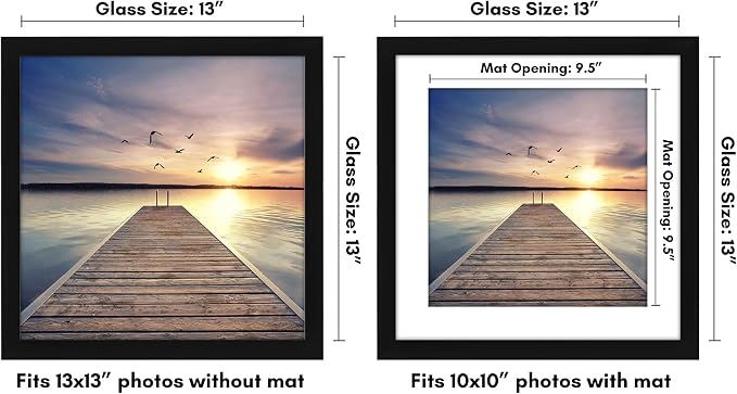 Americanflat 13x13 Picture Frame - Matted to 10x10 - Black | Engineered Wood construction, Shatter-resistant glass, sawtooth hangers included, use with or without mat