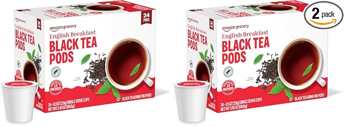 Amazon Brand - Happy Belly Tea Pods, English Breakfast, Compatible with 2.0 K-Cup Brewers, 24 Count (Pack of 2)