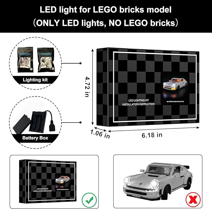 Vaodest LED Light for Lego 10295 Creator Expert Porsche 911 Set,Design and Configuration Compatible with Model 10295(LED Light Only, Not Building Block Kit)