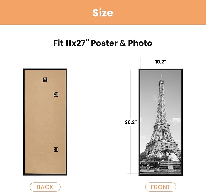 upsimples 11x27 Poster Frame, Easy Slide-In Assembly, Black, 3 Pack | Gallery Wall 11 x 27 Picture Frames Set for Family, Wedding, Christmas, Easy to Change Photos