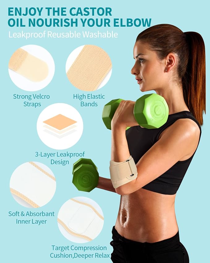 Castor Oil Pack Wrap for Tennis & Golfer's Elbow Castor Oil Wrap Tennis Elbow Brace Strap for Tendonitis Relief for Women Men Right & Left Hands,1 Per Pack L-XL