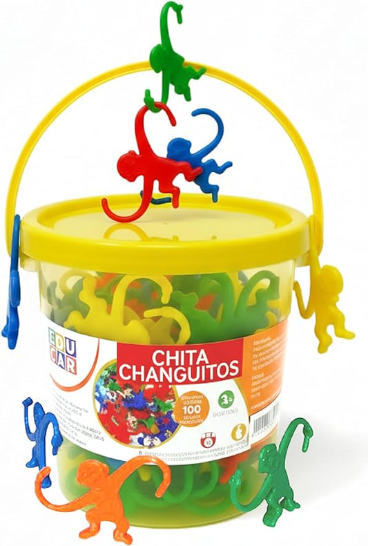 Mareta Bucket of Monkeys Classic Game, 100-pc Counting Games for Kids Ages 3+, Color Sorting, Linking, Motor Skills, Preschool Homeschool Learning Toys.