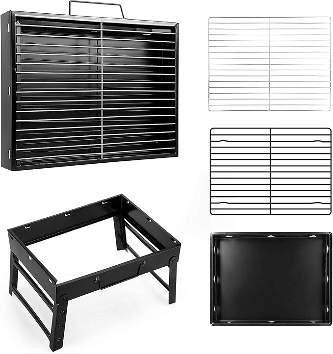 Folding Portable Barbecue Charcoal Grill, Barbecue Desk Tabletop Outdoor Stainless Steel Smoker BBQ for Outdoor Cooking Camping Picnics Beach (M1)