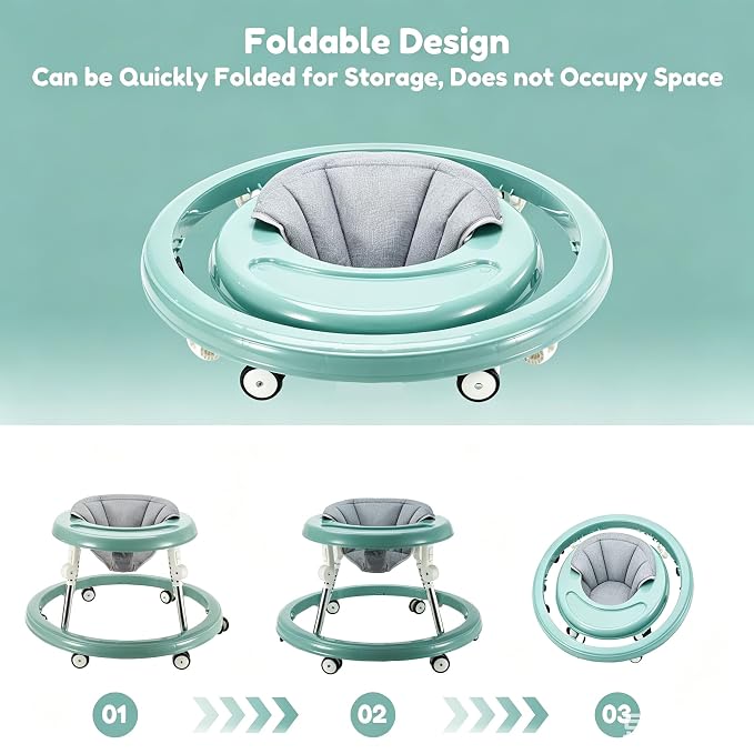 Folding Baby Walker,Height Adjustable Baby Walker for Babys 6-18 Months (Green)