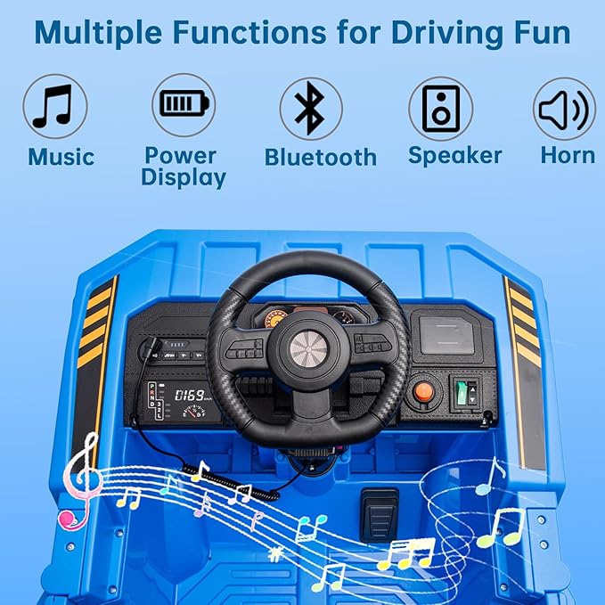 POSTACK 12V Ride On Construction Truck,Battery Powered Ride On Car with Remote Control, Kids Electric Vehicle with Shovel, Speaker, Bluetooth, Music,Boys Girls Gift, 3 Speeds,Blue