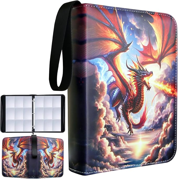 Deluxe Fire Dragon Trading Card Binder - 9-Pocket Zipper Binder with 900 Pockets, Ideal for Boys, Girls, and Card Enthusiasts - Collectible Trading Card Albums, Cases & Sleeves