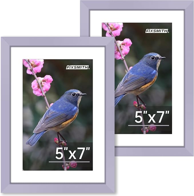 FIXSMITH 5x7 Picture Frame Set of 2, Purple Photo Frame with HD Plexiglass, Display Pictures 4x6 with Mat or 5x7 Without Mat Multi Picture Frames Collage for Tabletop or Wall Display