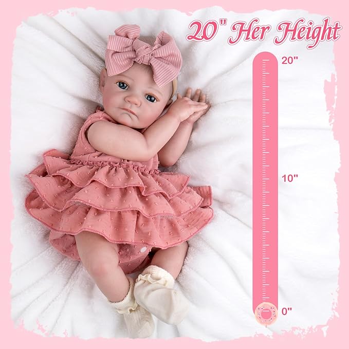 Aori Reborn Baby Dolls Lifelike - Realistic Life-Size 20 Inches Newborn Baby Doll Girls with Poseable Limbs and Feeding Kit Included, Nice Gift for Kids 3+