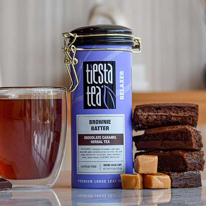 Tiesta Tea - Brownie Batter - Chocolate Caramel Herbal Tea - Loose Leaf Tea Blend - Non-Caffeinated Herbal Tea - Make Hot or Iced Tea Up to 40-50 Cups - 6 oz Refillable Tin