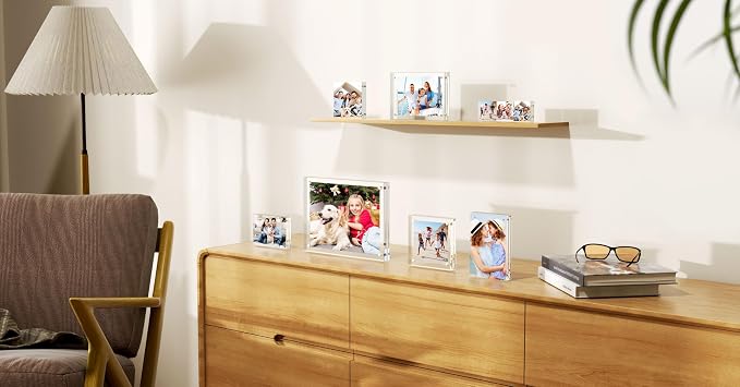 AITEE 8x10 Acrylic Picture Frames 3 Pack, 20% Thicker Block, Clear Picture Frames Freestanding Double Sided Magnetic Acrylic Lucite Frameless Transparent Square Frame Gift for Desktop Display