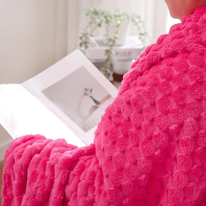 Hot Pink Throw Blanket 50"×70" Gifts for Mom Fuzzy 3D Jacquard Decorative | Flannel Fleece Super Soft Plush Cozy Blanket for Couch Sofa Chair Lightweight