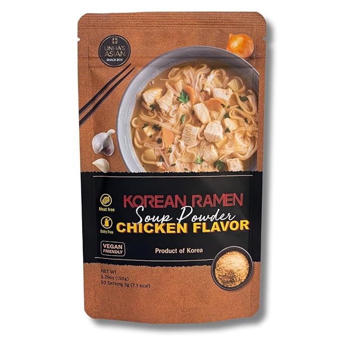 Korean Chicken Ramen Soup Powder - Instant Ramen Soup Seasoning Chicken Flavor, Umami Flavor, 5.29oz pack, product of Korea | korean chicken ramen seasoning, vegan soup powder, 5.29 oz pouch, no msg, mild umami broth, noodles rice hot pot