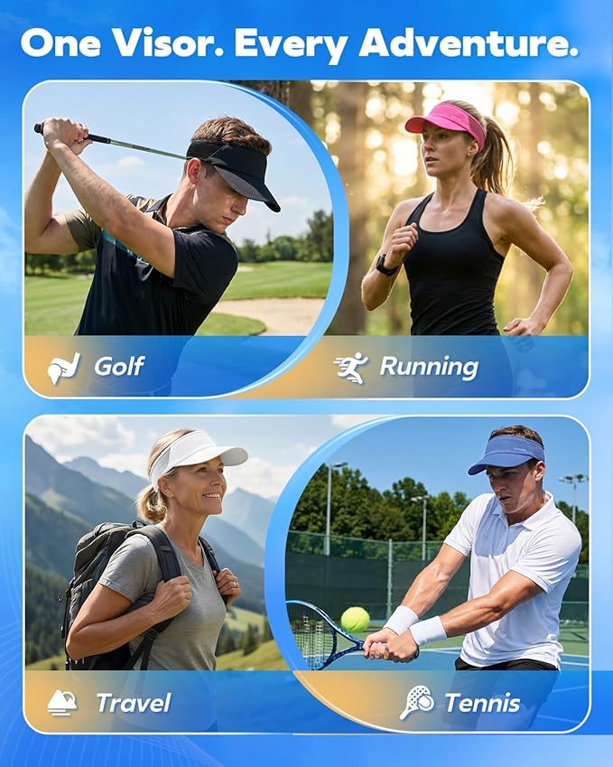 Sport Sun Visor Hat for Women Men - Lightweight Stretchy Polyester Spandex Quick Dry Sweatband Wrinkle Resistant