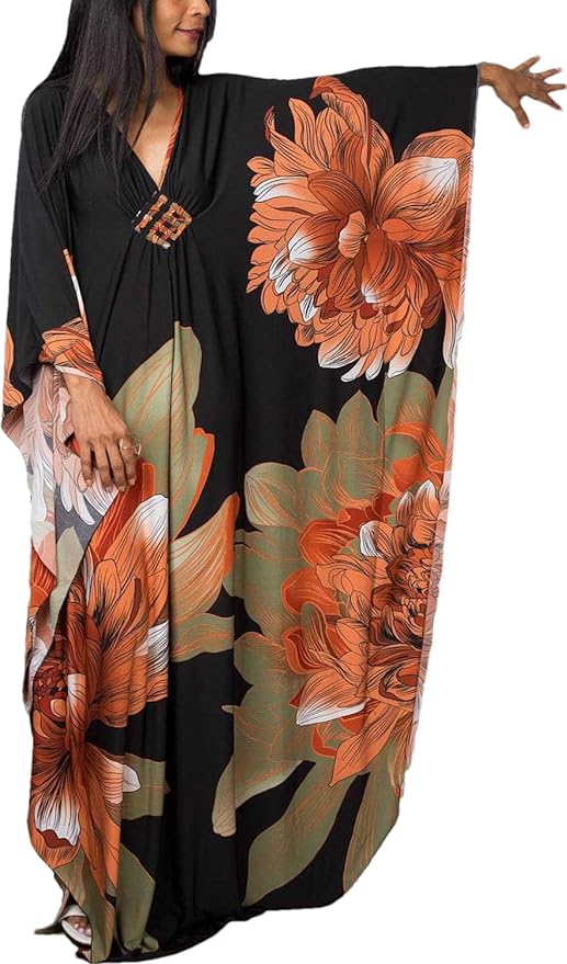 Venasha Womens Caftan Floral Print Kaftan Dress Short Sleeve Swimsuit Cover up Loungewear for Summer