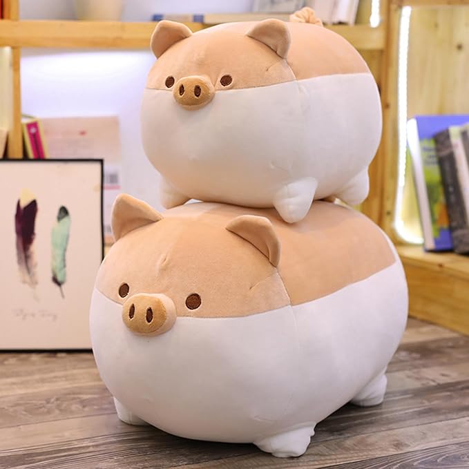 Levenkeness Soft Fat Pig Plush Hugging Pillow,Cute Piggy Stuffed Animal Doll Toy Gifts for Bedding, Kids Birthday, Valentine, Christmas (Brown, 15.7")