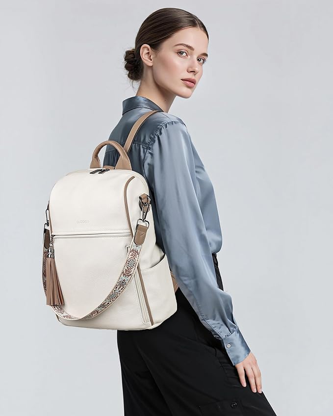 FADEON Leather Backpack Purse for Women Designer Travel Backpack Purses PU Fashion Ladies Shoulder Bag with Tassel