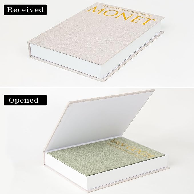 Decorative Book Storage Box Set, Faux Linen Green | Sturdy cardboard organizer for bookshelf coffee table, eco-friendly odor-free lightweight, set of 2