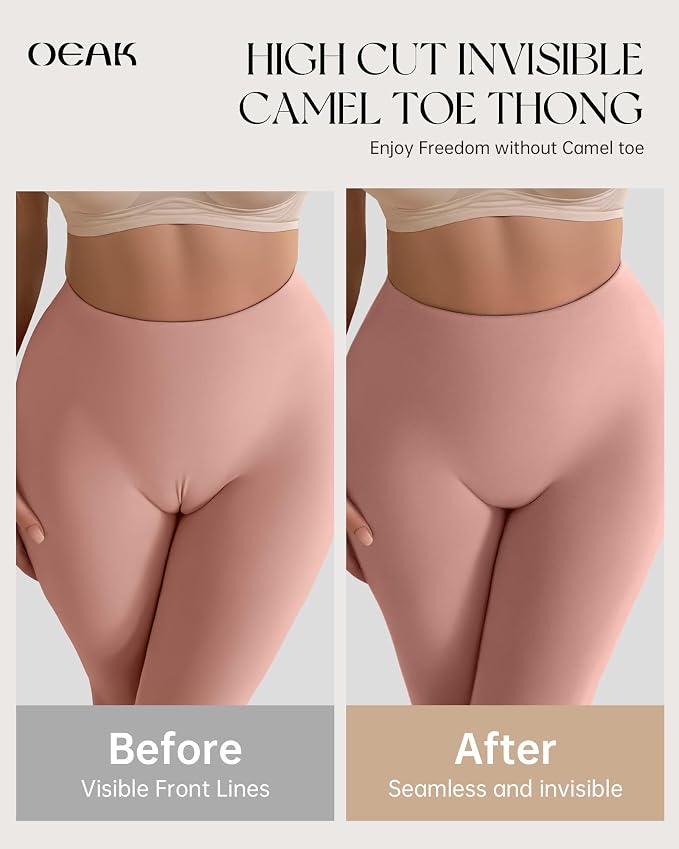OEAK Seamless Thongs for Women Invisible Thongs No Show Thong Panty Liners Tangas Comfortable Workout G-Strings Underwear Black L