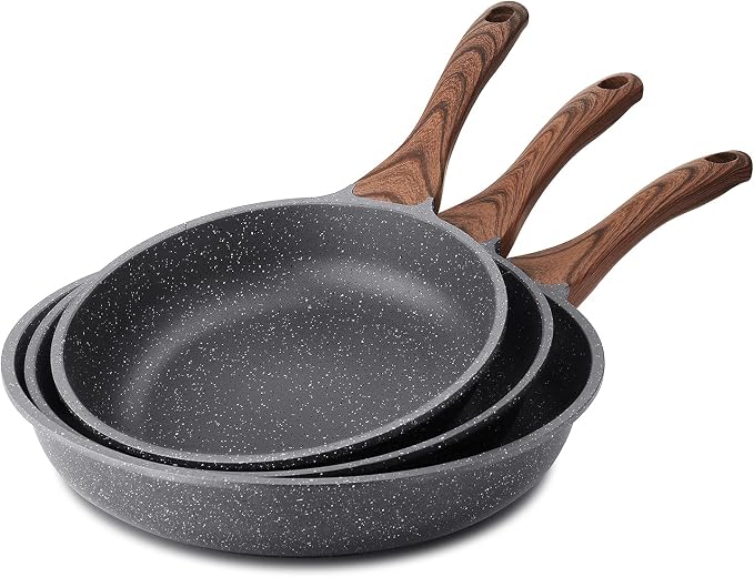 SENSARTE Nonstick Frying Pans, Grey(9.5+11+12.5 Inch) | Swiss Granite Coating, Free of PFOA&PFOS, Compatible with All Stoves Including Induction Cooktops, Easy to Clean