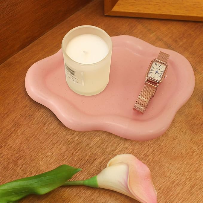 CCINPPY Ceramic Cloud Jewelry Tray Trinket Dish Key Bowl Nightstand Decor | Decorative Small Desk Tray Jewelry Plate Key Holder Bowl Cute Bedroom Room Decor Aesthetic, Gift for Women, Pink Medium