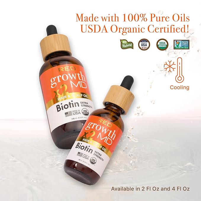 Red By Kiss Growth MD Strengthening Hair Oil with Biotin Rosemary for Hair Growth & Thinning, Cooling Scalp Treatment, Strengthens & Thickens Hair, Soothes Irritation (4 Fl Oz)