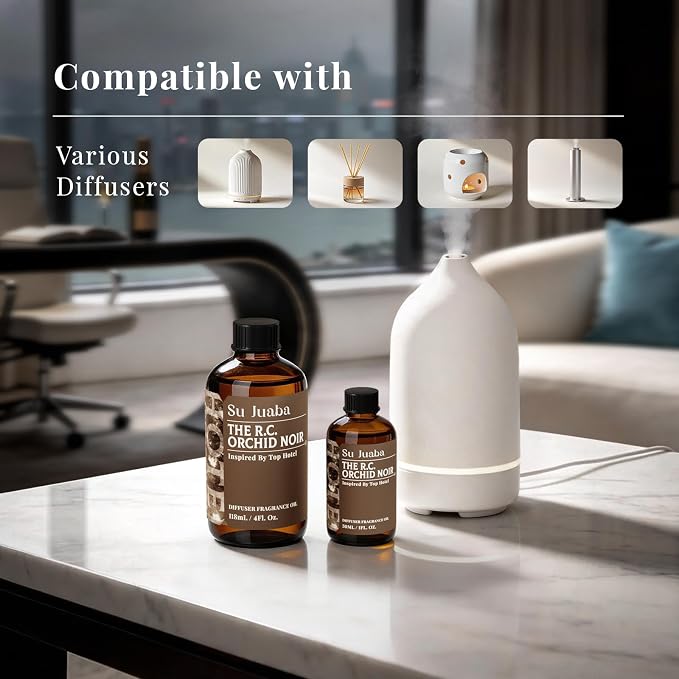 SU JUABA Orchid Noir Hotel Fragrance Oil - Inspired by Ritz Carlton Hotel Scent - for DIY & Essential Oils Diffuser for Home, Black Orchid Vanilla Sandalwood, 4Fl Oz