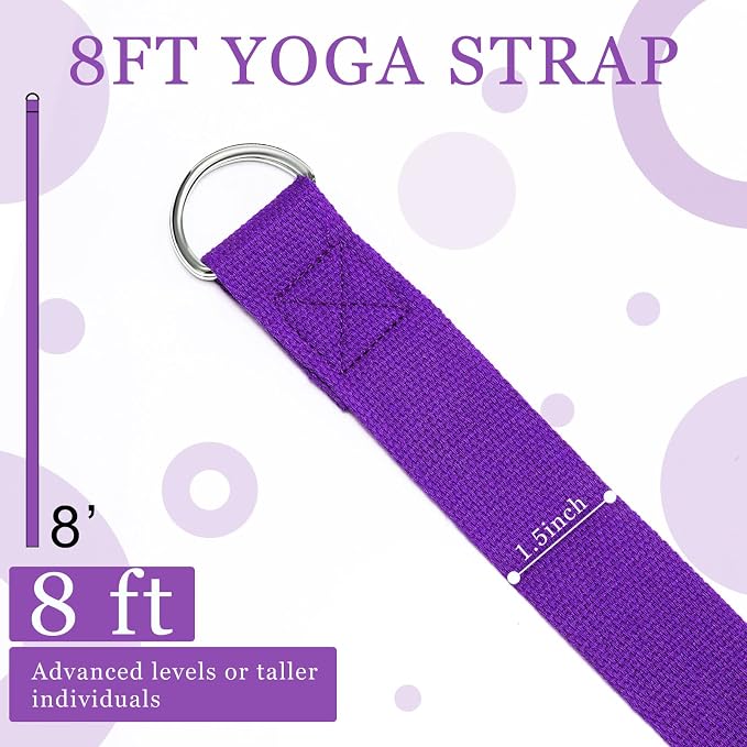 6 Pcs Yoga Strap for Stretching 8 ft Yoga Exercise Adjustable Straps Bands with Safe D Ring Buckle for Pilates, Gym Workouts, Fitness, Physical Exercise, Dance, Improve Flexibility