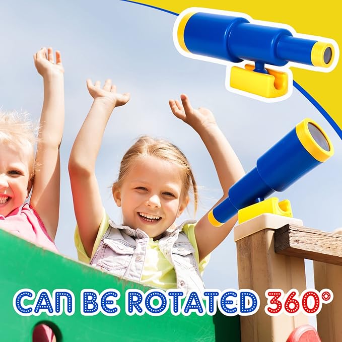 Playground Accessories Backyard Pirate Plastic Ship Playset Plastic Playground Equipment Set with Ship Wheel, Telescope, Safety Handlestoy Phone for Outdoor Playhouse Treehouse Playset(Blue, Yellow)