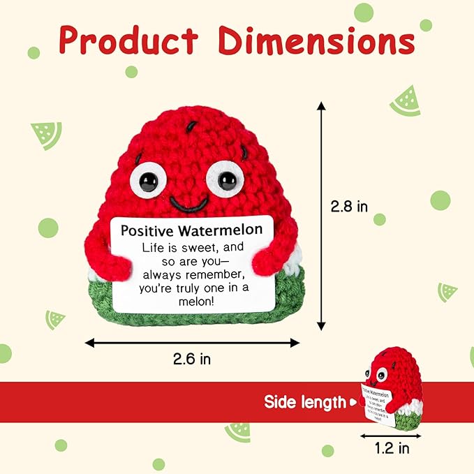 Emotional Support Crochet, Positive Crochet Watermelon, Encouragement Gifts for Women Men Birthday Christmas Self Care Friends Coworkers Relaxation Gift Desk Home Fall Decor Inspirational Support