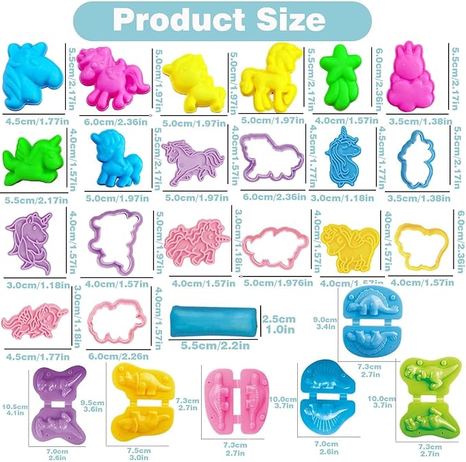 Unleash Creativity with 6 Unique Dino Molds and 20 Unique Unicorn Molds Dough Toys Dough Accessories Set.Ideal as a Gift for Kids Aged 3-4-8 Years