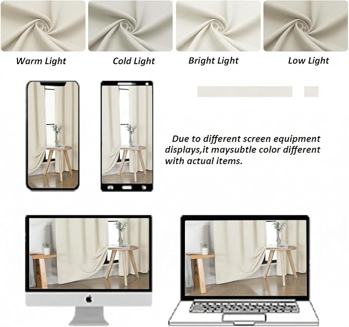 Simplebrand Ava Light Beige Light Filtering Curtains for Bedroom 72 Inch Length 2 Panels Set, Privacy Thermal Insulated Rod Pocket Door Window Curtains for Patio French Door Front Door, W40 x L72 Inch