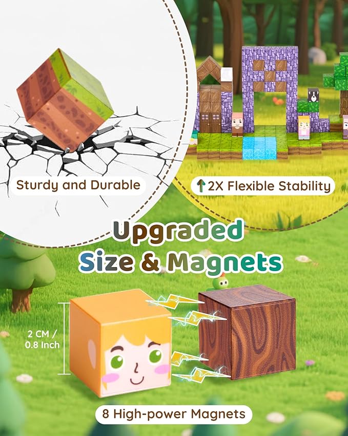 123PCS Magnetic Blocks - Forest Castle Theme Magnetic Blocks Building Toys, Toddler Magnet Toys STEM Building Game Sensory Gift for Kids Ages 3 4 5 6 7 8 9+ Boys Girls Birthday Gifts