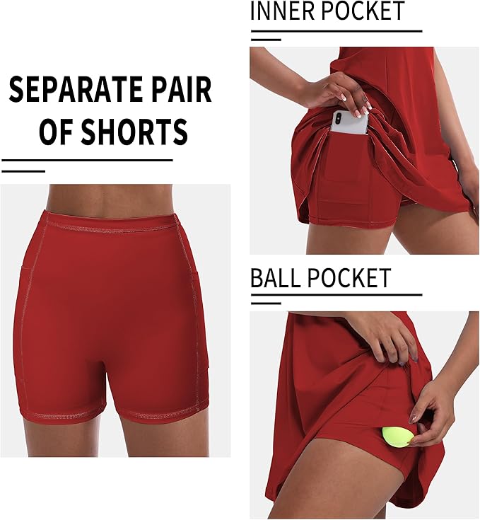 Tennis Dress for Women, Golf Dress with Shorts and Pockets Athletic Dress | Sleeveless Collared Half-Zipper Workout Sport Dress, Stretch Moisture Wicking Fabric, Tennis Golf Outfits