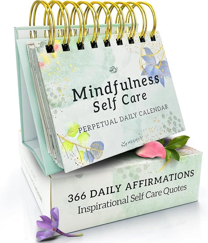 MESMOS Mindfulness Perpetual Flip Calendar with 366 Daily Affirmations - Self Care Gifts for Women, Teacher Appreciation, Inspirational Office Desk Decor, Stress Relief Desk Accessory Gift for Women