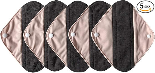 5 Pieces Charcoal Bamboo Mama Cloth/Menstrual Pads/Reusable Sanitary Pads (Light Pink, Pantyliner (8 inch))
