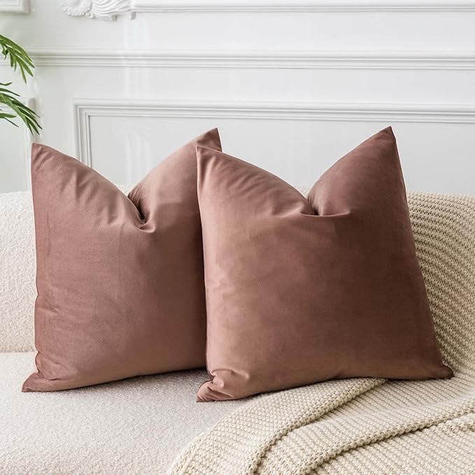 24x24 Pillow Covers Set of 2 Velvet Throw Pillow Covers for Couch Bed,Jam | JUSPURBET Decorative Pillow Covers with Invisible Zipper for Sofa Modern Living Room Bedroom Home Decor