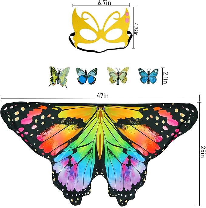 Kids Butterfly Wings Costume for Girls Fairy-Wings Mask Party Favors Gifts (Rainbow sets)