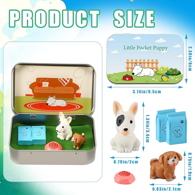 Little Pocket Puppy, Cute Pup in Tin Box, DIY Pet Dog Adoption, Travel Buddy, Gift for Kids, Pet Lovers