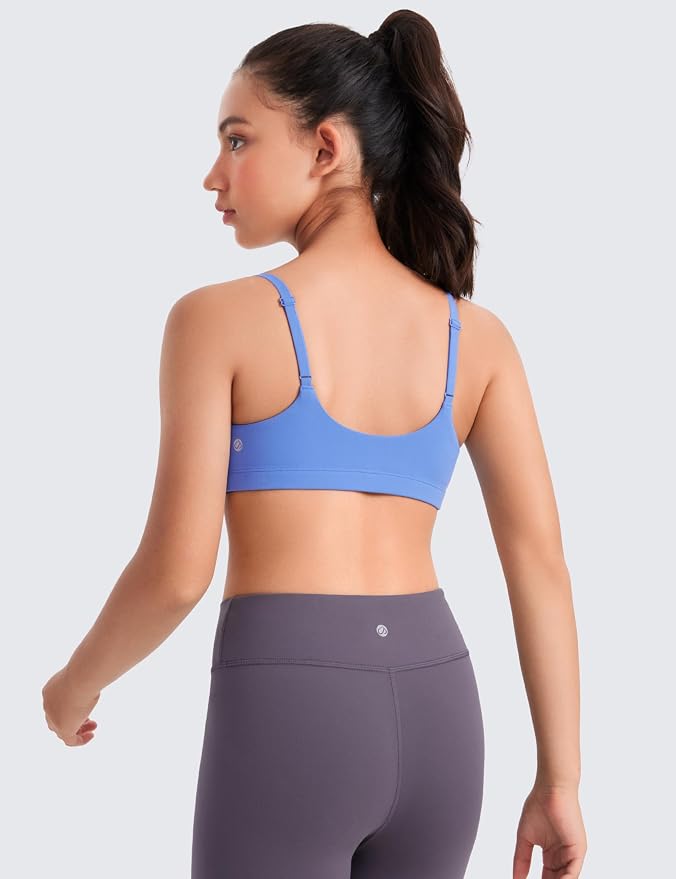 CRZ YOGA Girls Butterluxe Adjustable Spaghetti Strap Sports Bra - Yoga Athletic Casual Scoop Neck Crop Padded Kids Teen
