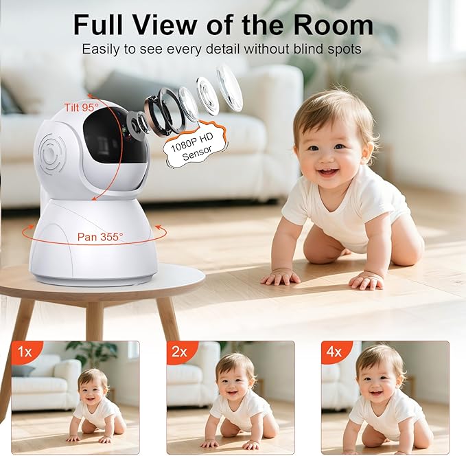 Baby Monitor with Camera and Audio, No WiFi Baby Monitor with 5" IPS LCD Screen, 100-Hour Battery, 1000ft Long Range, 2-Way Talk, Cry and Feeding Reminder, Night Vision and 355°PTZ