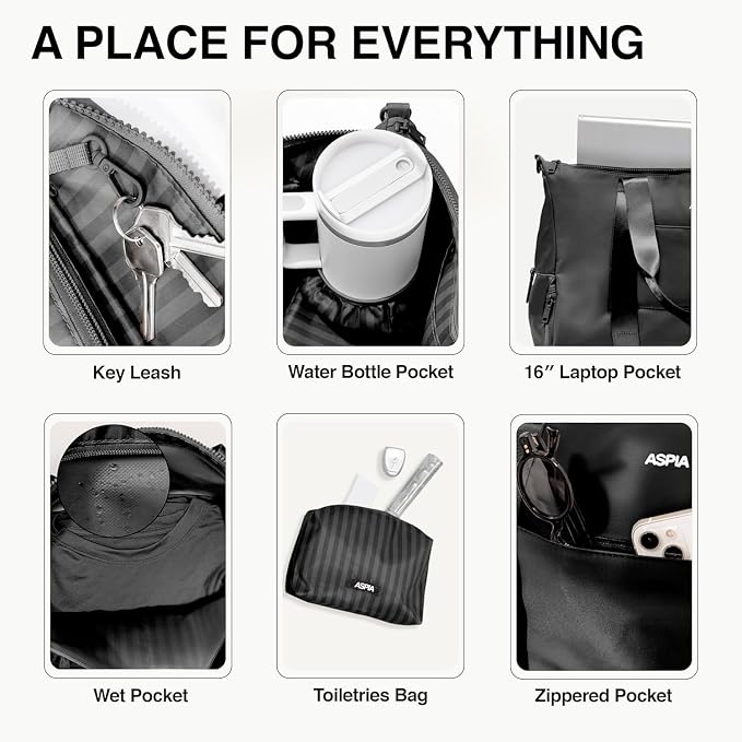 Gym Bag for Women, 3-in-1 Duffle with Laptop & Yoga Mat Space, Travel Bag with Shoe Compartment, Luggage Sleeve & Toiletries Pouch, Lightweight Weekender Carry On, Water Resistant